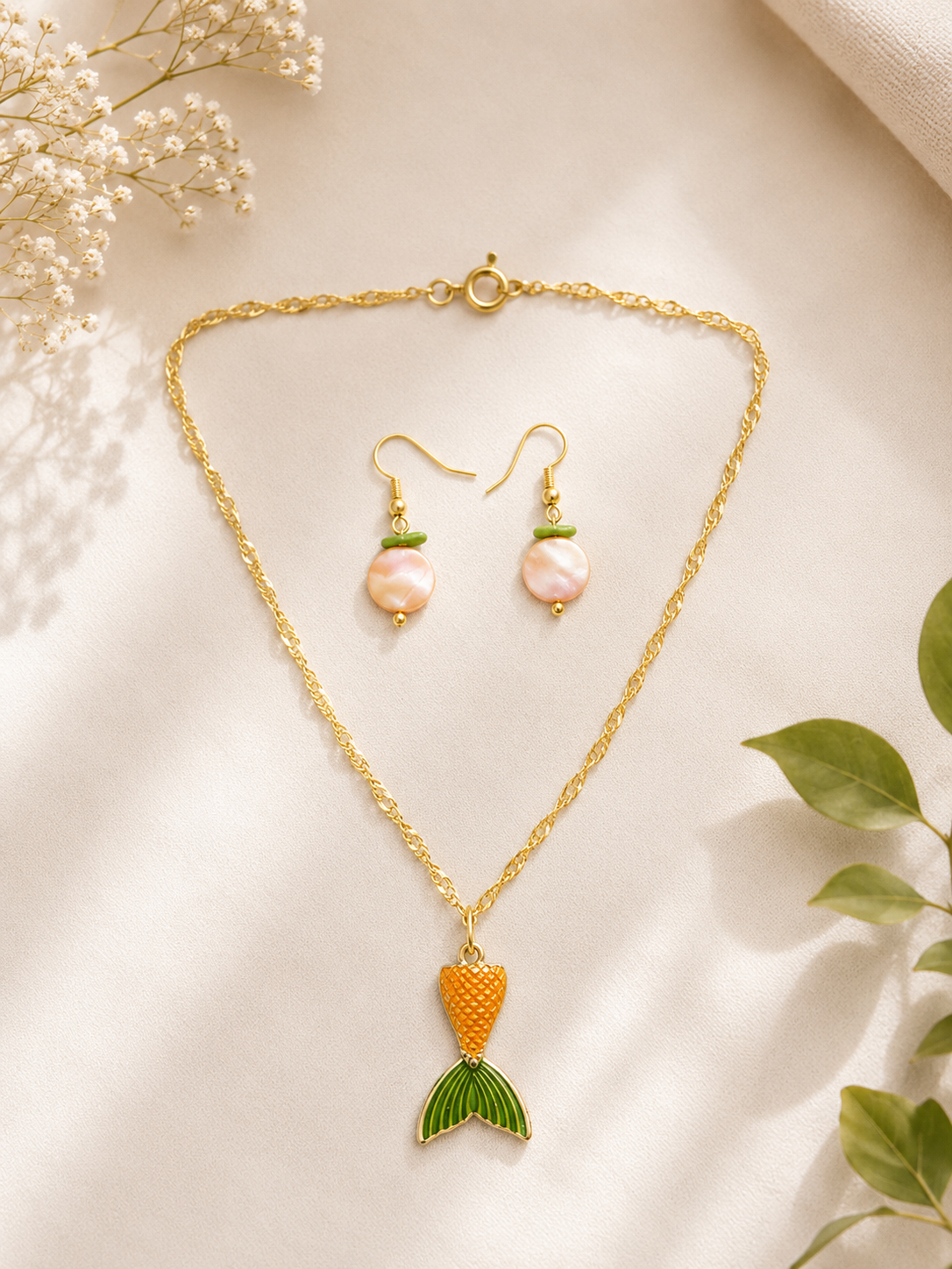Mermaid Tail Necklace & Earrings Set