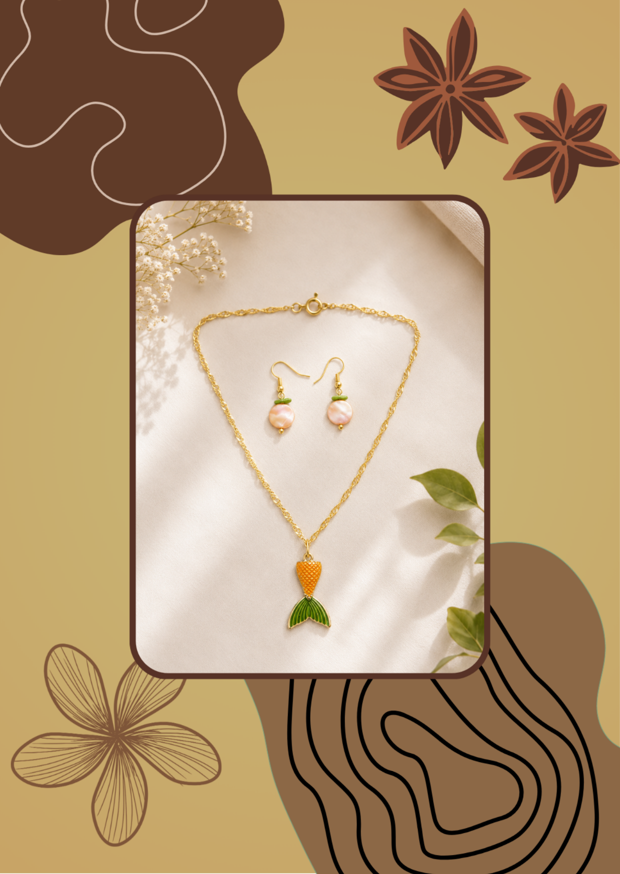 Mermaid Tail Necklace & Earrings Set