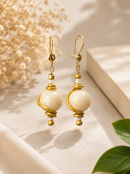 Handmade Gold Wire Pearl Earrings