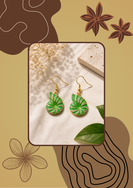 Green Nautilus Shell Drop Earrings